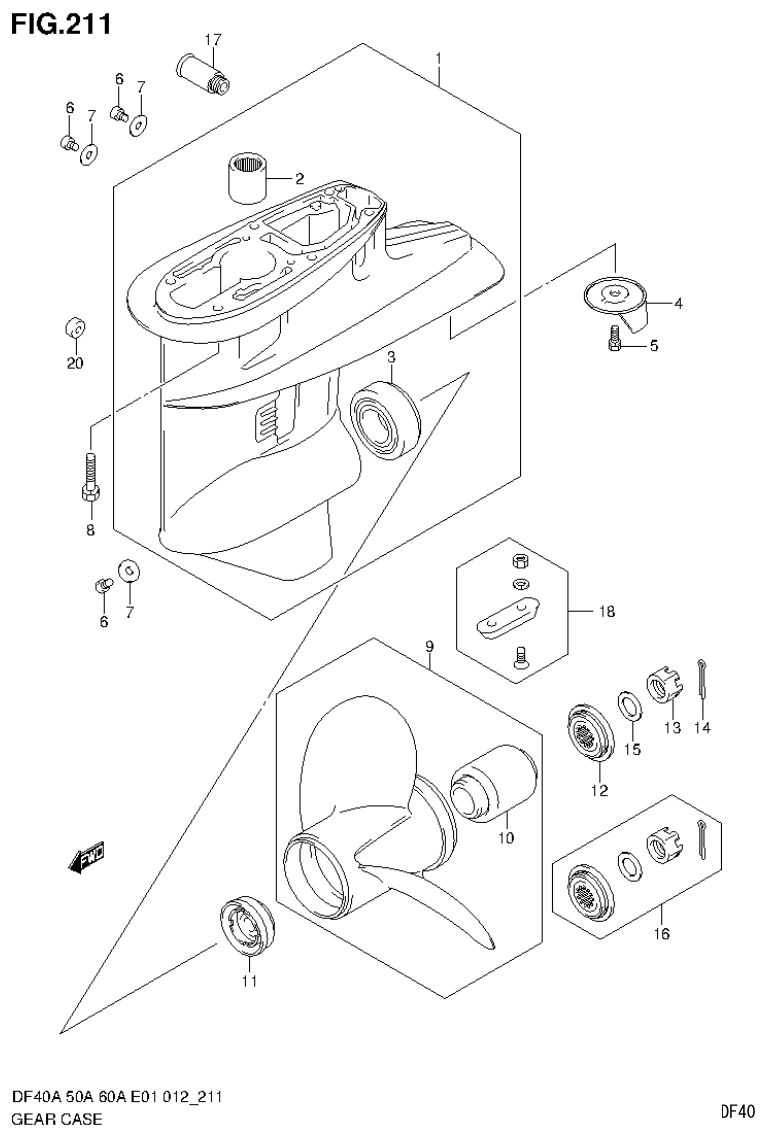 Suzuki DF40AST, DF50A, DF50ATH GEAR CASE (DF50A E1) parts diagram